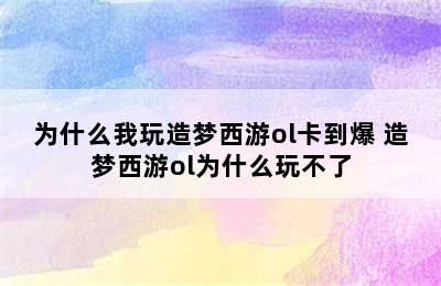 为什么我玩造梦西游ol卡到爆 造梦西游ol为什么玩不了